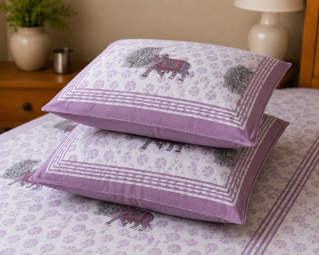 Maharaja Elephant Print Premium Cotton Double Bedsheet with 2 Pillow Covers (108x108 Super King Size)