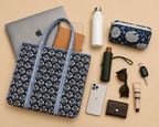 Hand Block Print Cotton Tote Bag – Indigo Floral Canvas Tote | Quilted Reusable Shoulder Bag | Handmade Jaipur Tote for Everyday Use