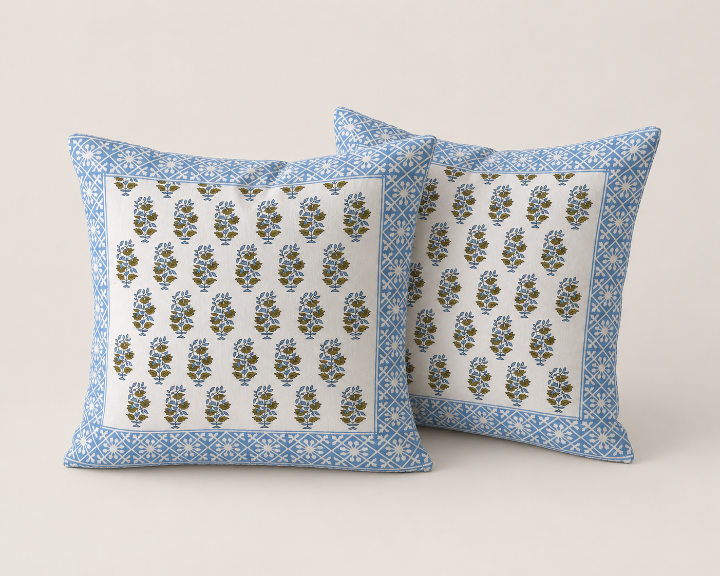 Neel Amber Hand Block Print Cushion Cover – 16x16 Inch | Floral Cotton Pillow Cover | Jaipur Artisan Design