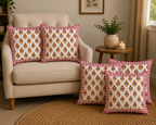 Parijat Hand Block Print Cushion Cover – 16x16 Inch | Floral Cotton Pillow Cover | Jaipur Artisan Design