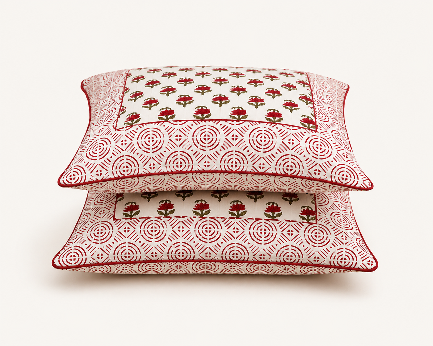 Kesar Baag Hand Block Print Cushion Cover – 16x16 Inch | Floral Cotton Pillow Cover | Jaipur Artisan Design