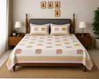 Gajraj Handblock Print pink Premium Cotton Bedsheet with 2 Pillow Covers (108x108 super king size)