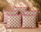 Kesar Baag Hand Block Print Cushion Cover – 16x16 Inch | Floral Cotton Pillow Cover | Jaipur Artisan Design