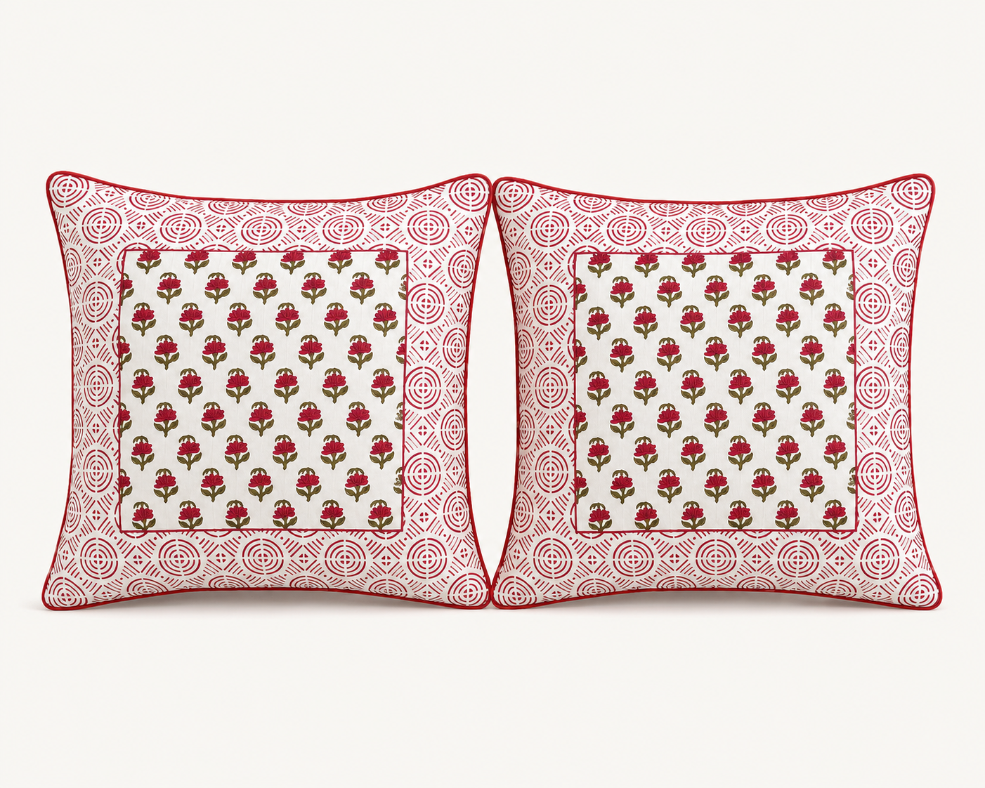 Kesar Baag Hand Block Print Cushion Cover – 16x16 Inch | Floral Cotton Pillow Cover | Jaipur Artisan Design