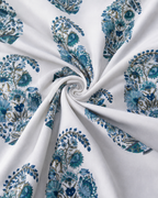 Sham-e-Bahaar Premium Blue & Teal Floral Handblock Print Cotton Bedsheet with 2 Pillow Covers (108x108 Super King Size)