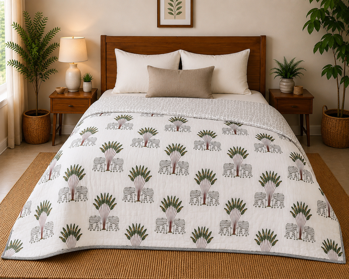 Gaj Vatika Hand Block Print Reversible Single Bed Dohar | 100% Cotton | Soft Lightweight Quilt