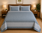 Slate Blue Buti Print Premium Cotton Bedsheet with Bordered 2 Pillow Covers