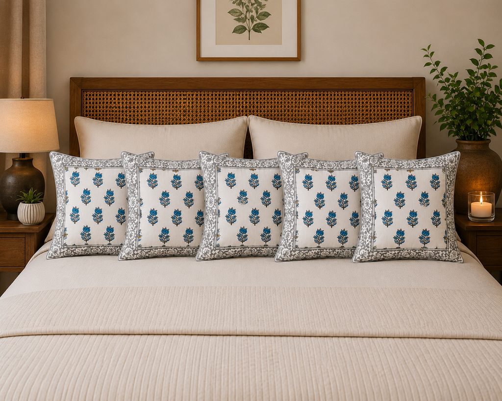 Neel Kamal Handblock Printed percale cotton Cushion Cover 16x16