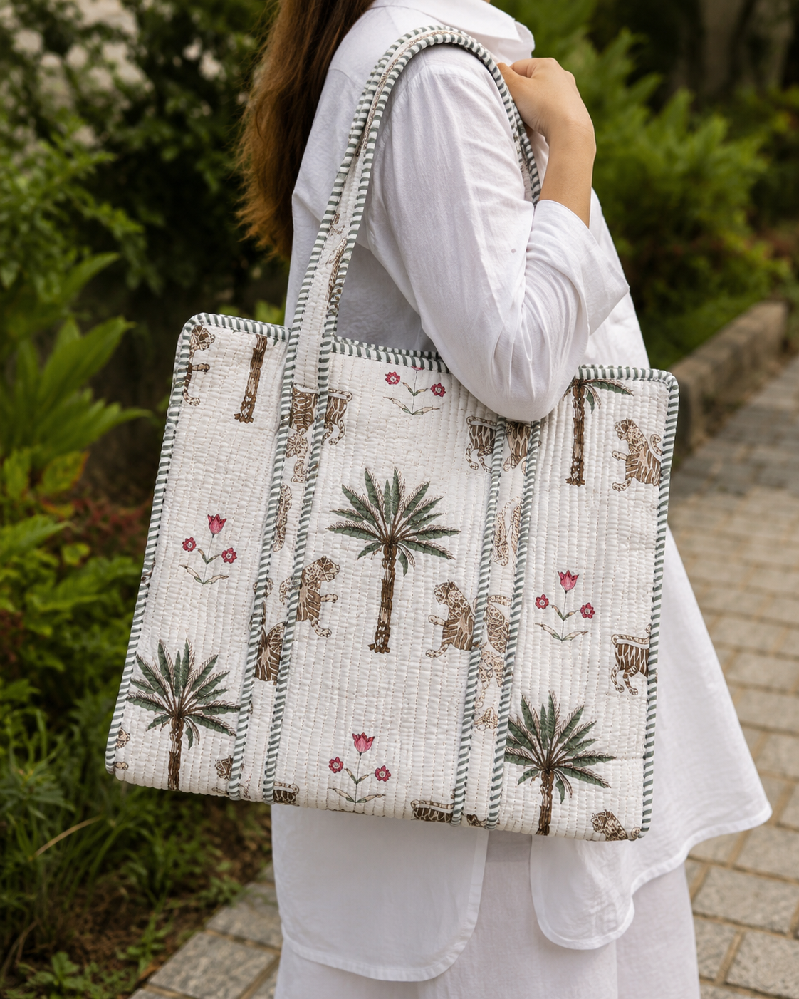 The Ranthambore Quilted Hand-Block Printed Cotton Tote Bag