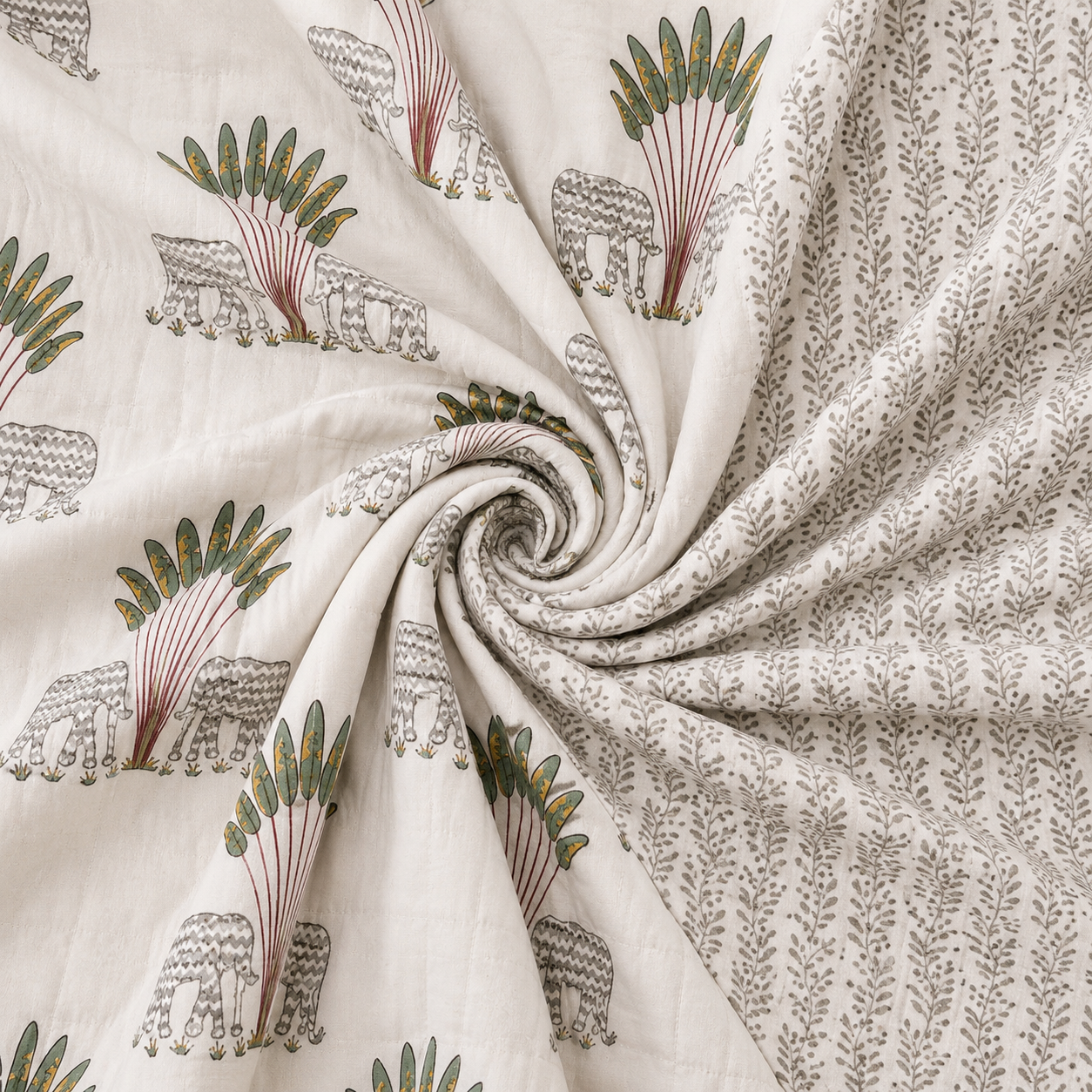 Gaj Vatika Hand Block Print Reversible Single Bed Dohar | 100% Cotton | Soft Lightweight Quilt