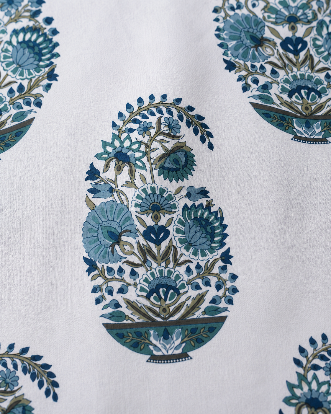 Sham-e-Bahaar Premium Blue & Teal Floral Handblock Print Cotton Bedsheet with 2 Pillow Covers (108x108 Super King Size)
