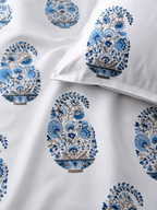Sham-e-Bahaar Premium Aqua Blue Floral Handblock Print Cotton Bedsheet with 2 Pillow Covers (108x108 Super King Size)