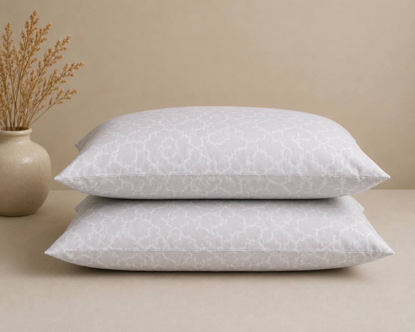 Super King Size Grey Trellis Premium cotton Bedsheet with 2 Pillow covers (108x108 inches)