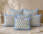 Sky Blue Floral Buti Hand Block Print Cushion Cover – 16x16 Inch | Floral Cotton Pillow Cover | Jaipur Artisan Design