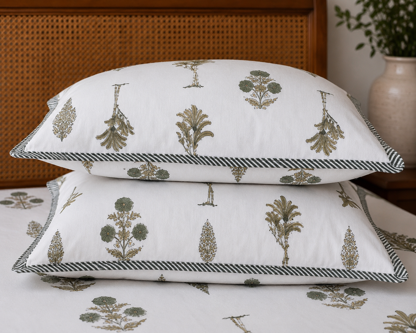 Vrindavan Vriksha Booti Cotton Bedsheet with 2 Pillow Covers | Premium Jaipuri Floral Print |(108x108 super king size)